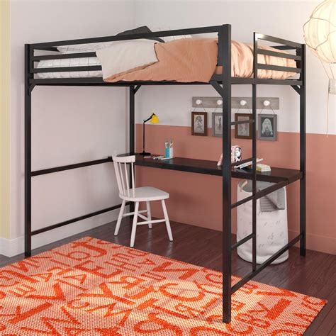 loft bed with desk metal frame|metal loft bed frame.